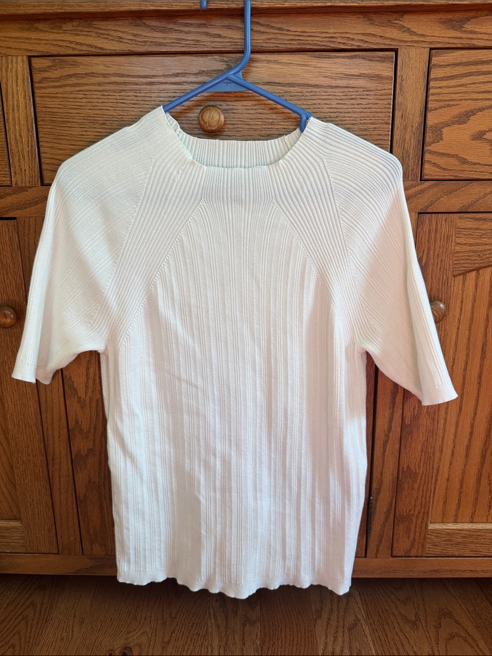 Cream Ribbed Short-Sleeve Knit Tee